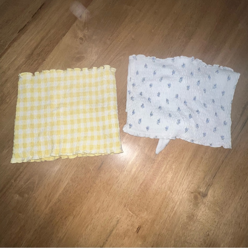 Lot 2 Hollister Tube Top Sz‎ Small Yellow Gingham Blue Tie Back Floral Worn Once